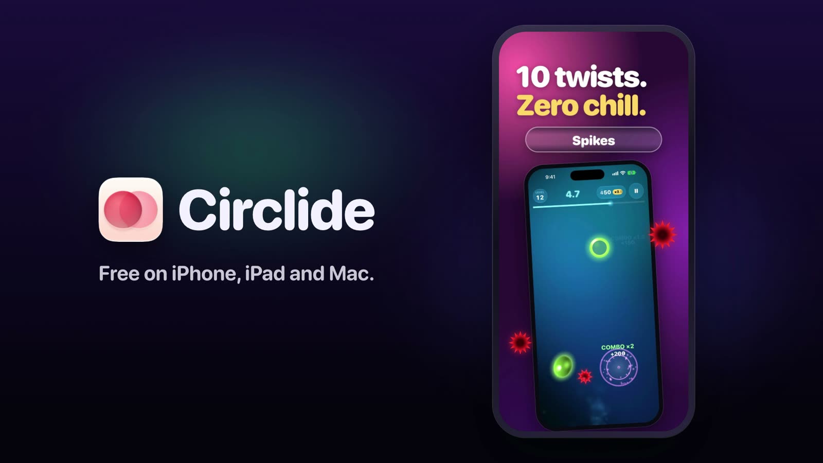 The Circlide trailer: the game on iPhone next to the Circlide name