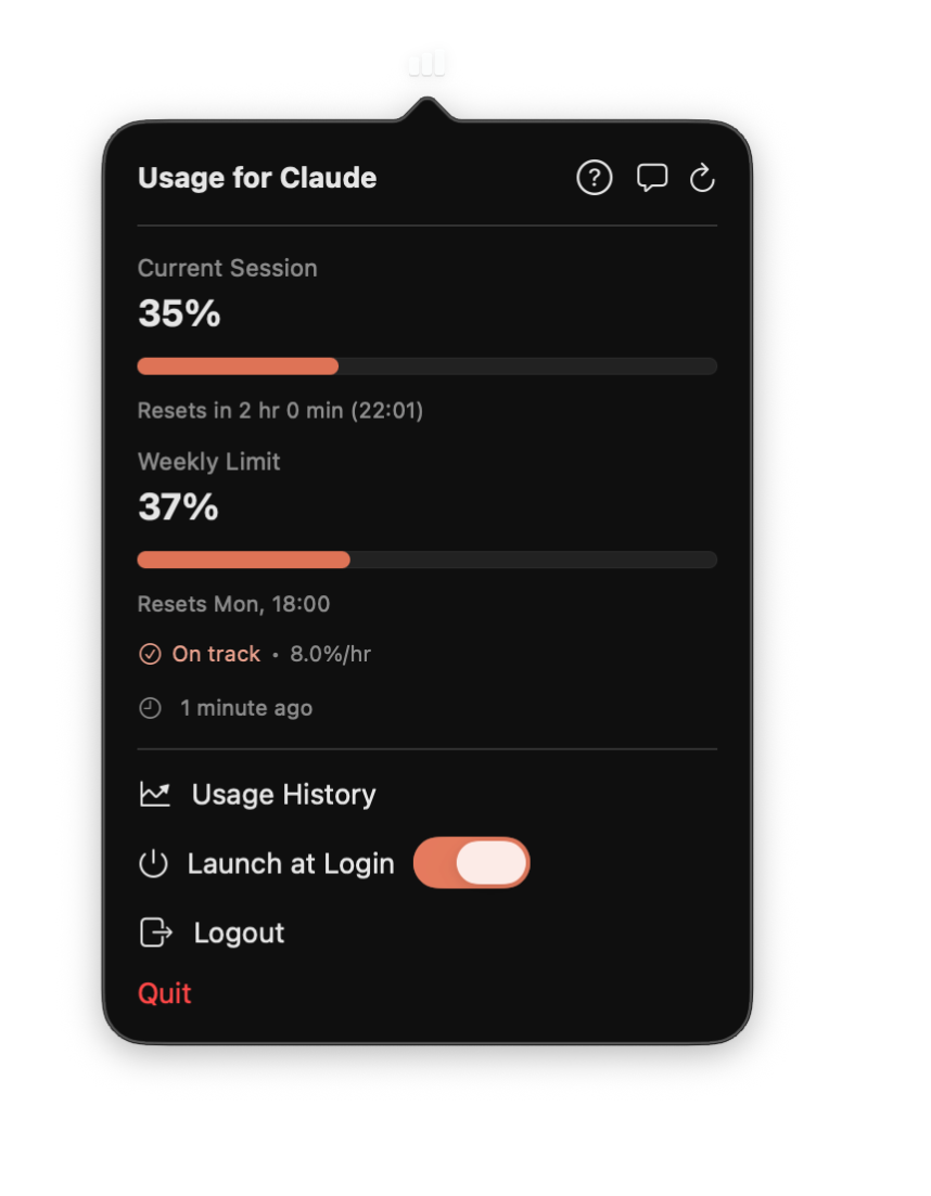 Usage for Claude Menu