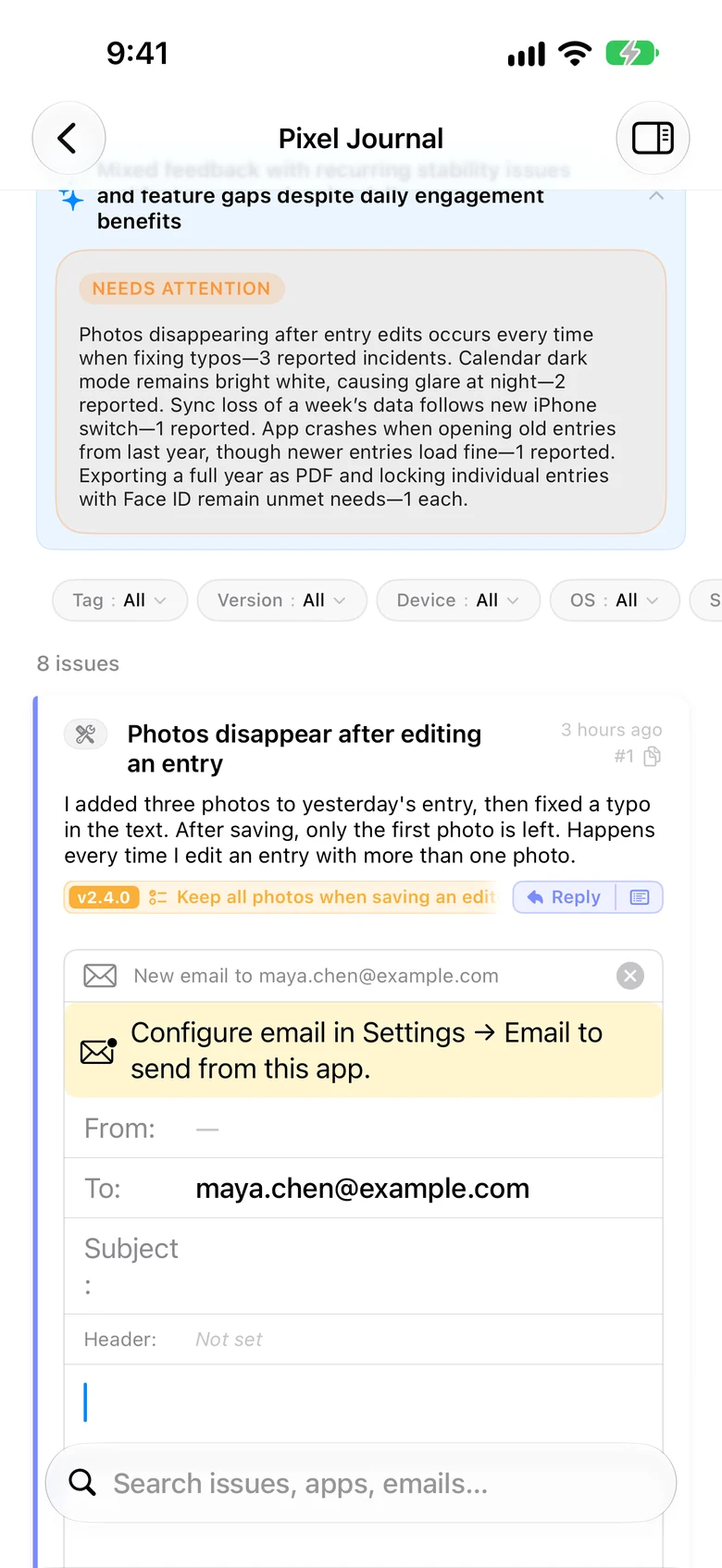 Reply composer on iPhone