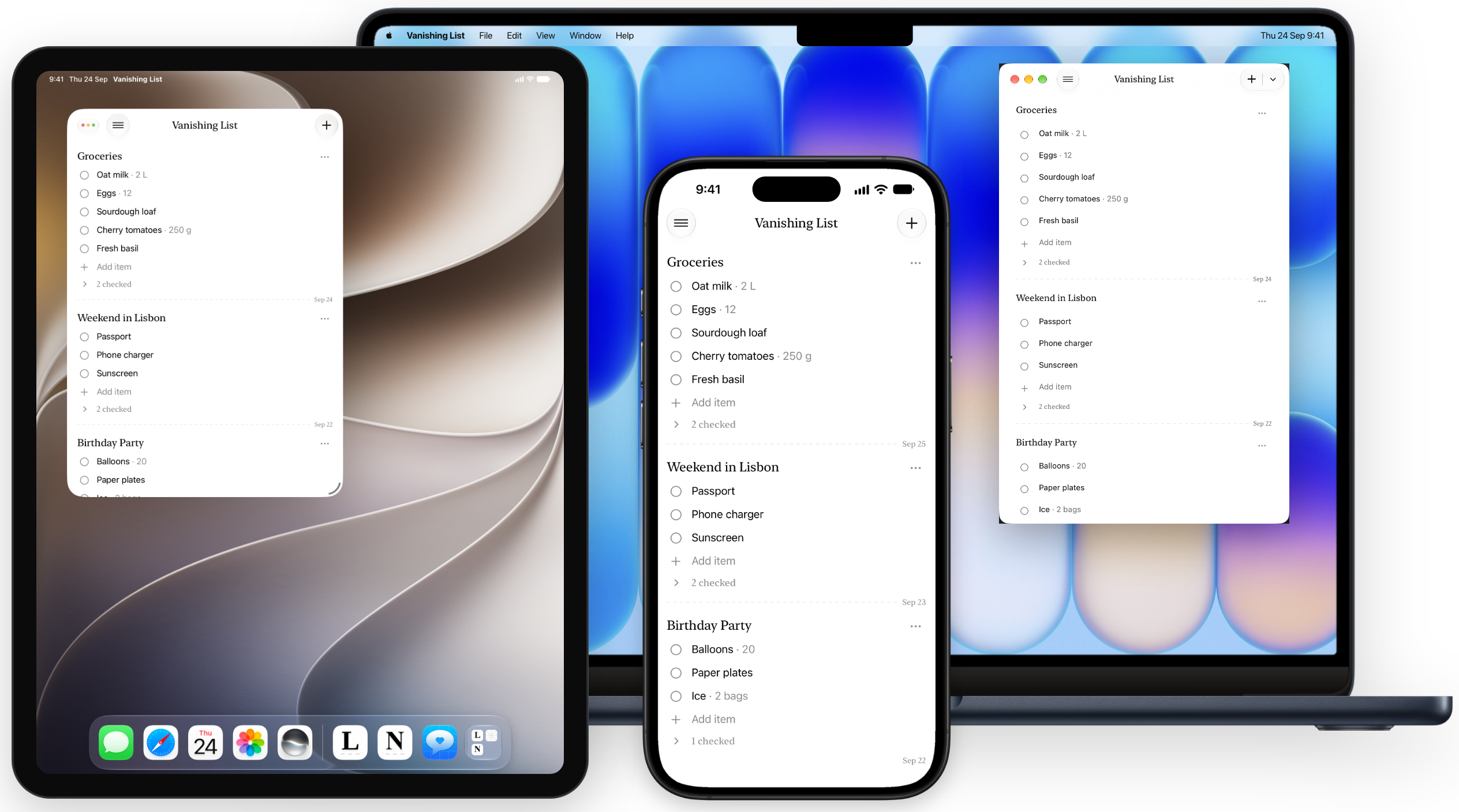 Vanishing List on Mac, iPad and iPhone