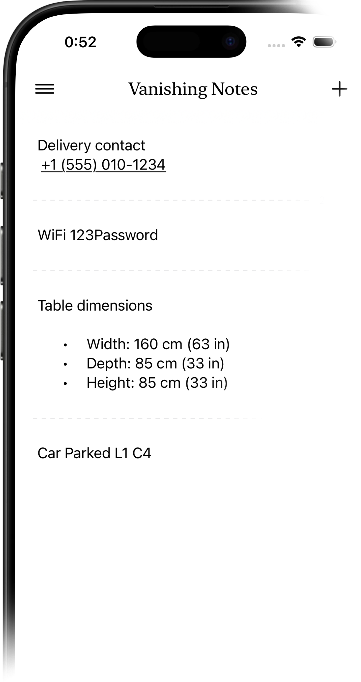 Vanishing Notes App Screenshot